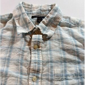 Banana Republic Shirt Mens Large Blue White Plaid Linen Cotton Classic Fit L LS